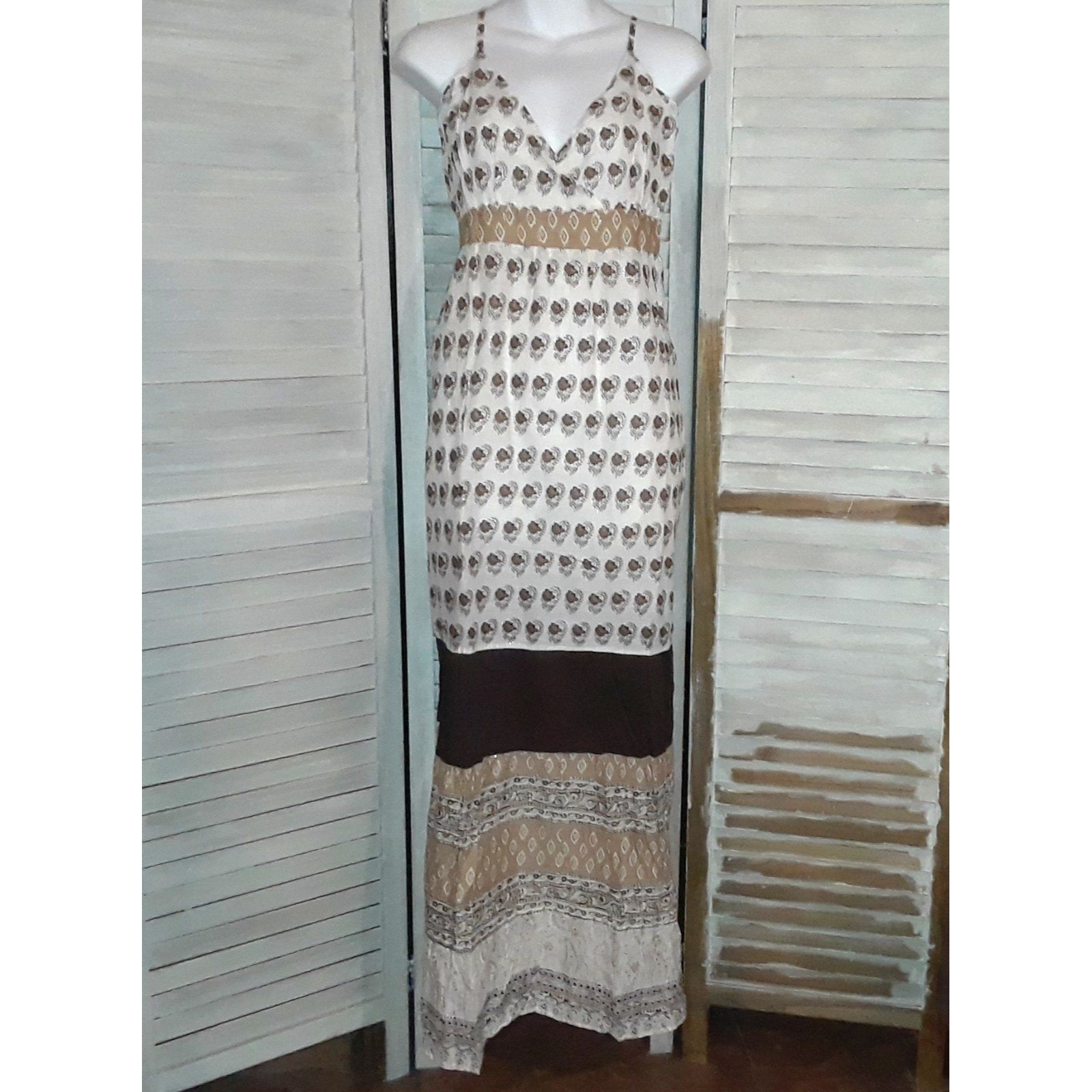 Ash & Sara Women's Dress Size Xl Maxi Adjustable Spaghetti Strap Botanical Brown
